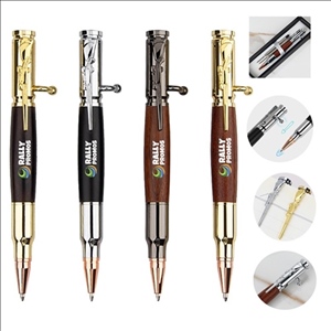 Bamboo Bullet Shaped Ballpoint Pen with Rifle Design Clip